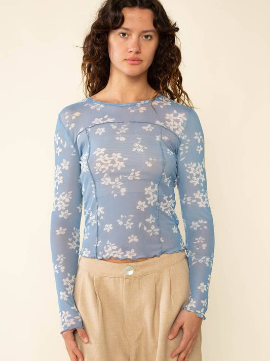 Ivy Crew Neck Floral Mesh Top