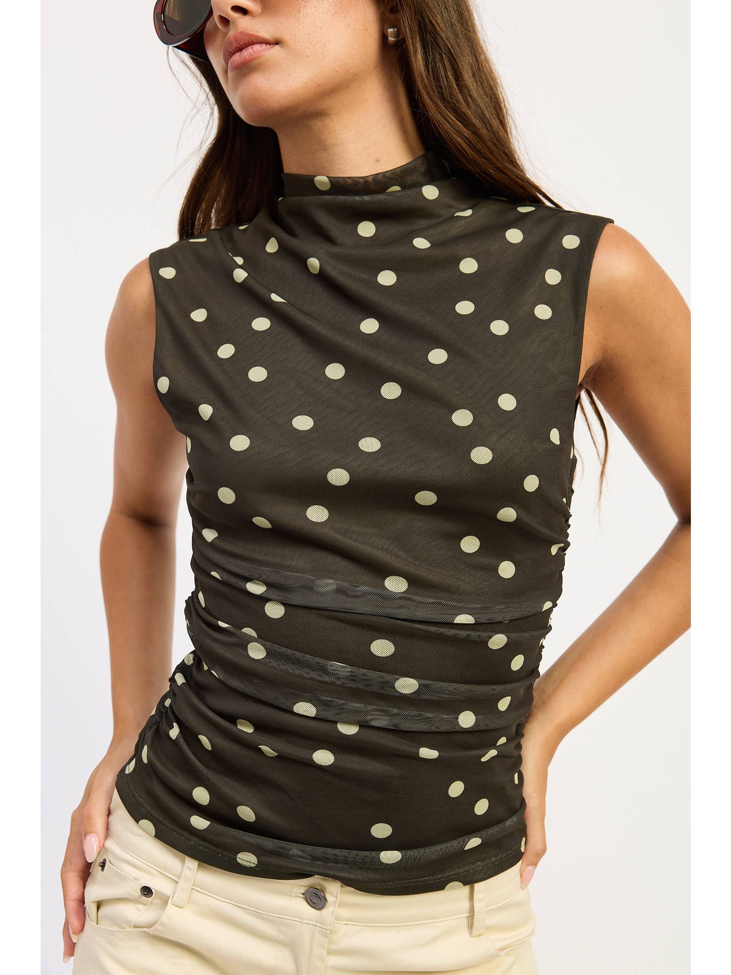 Polka Dot Sleeveless Mesh Top