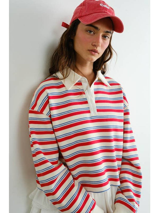 Striped Collared Rugby Sweatshirt
