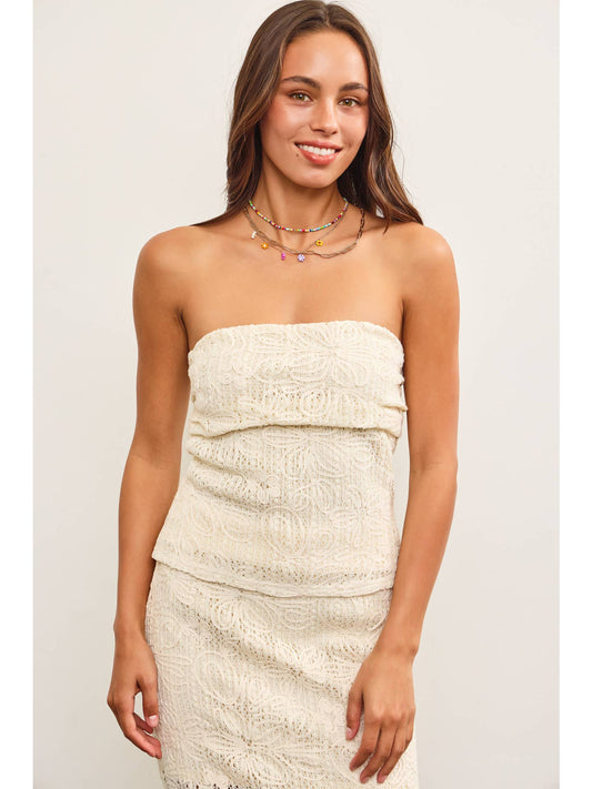 Gathered Side Lace Tube Top
