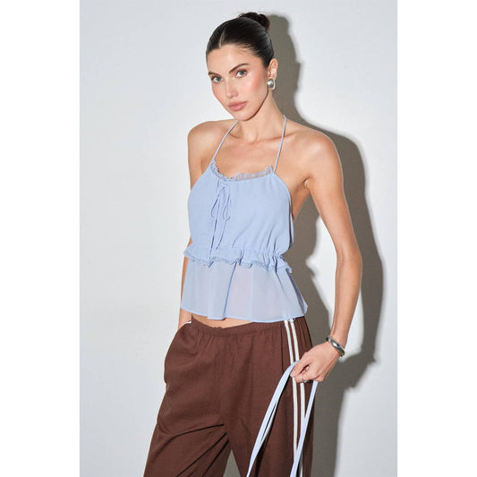 Seren Chiffon Lace Trim Open Back Halter Top