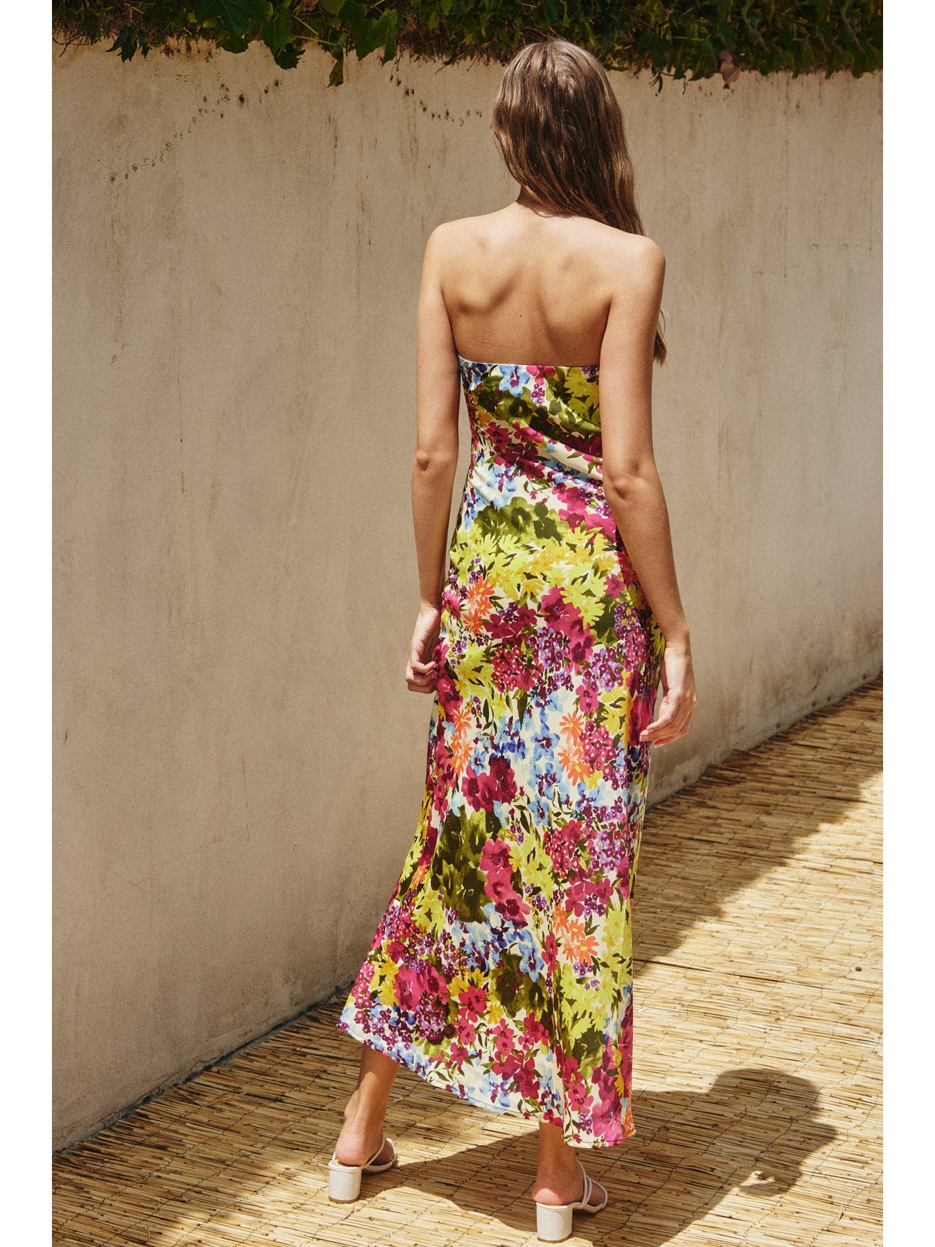 Floral Strapless Bias Cut Maxi Dress