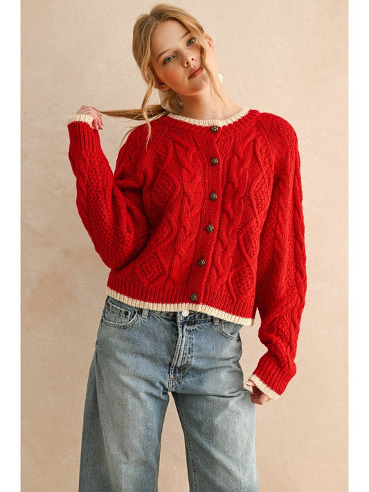 Button Front Cable Sweater