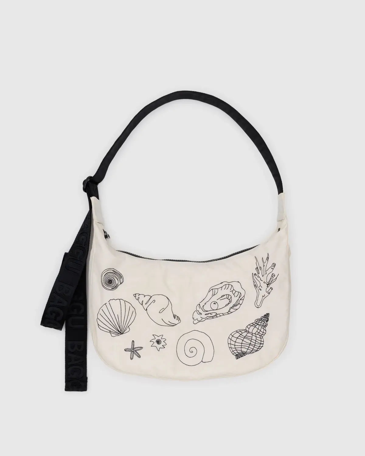 Embroidered Medium Nylon Crescent Bag