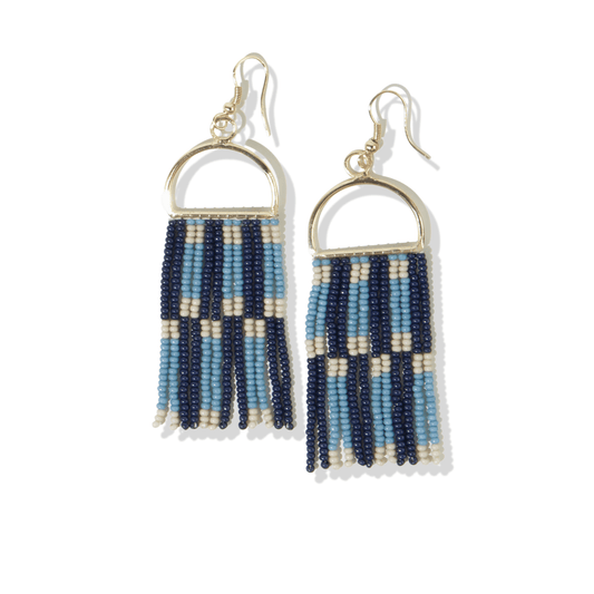 Allison Check Stripe Beaded Fringe Earrings