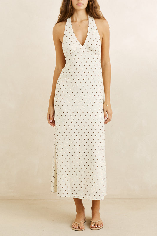 sandy halter neck maxi dress