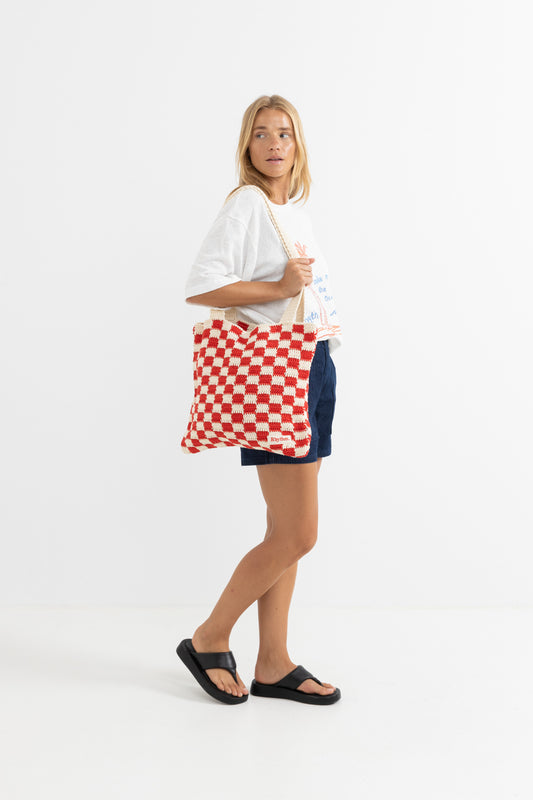 lola check crochet tote bag