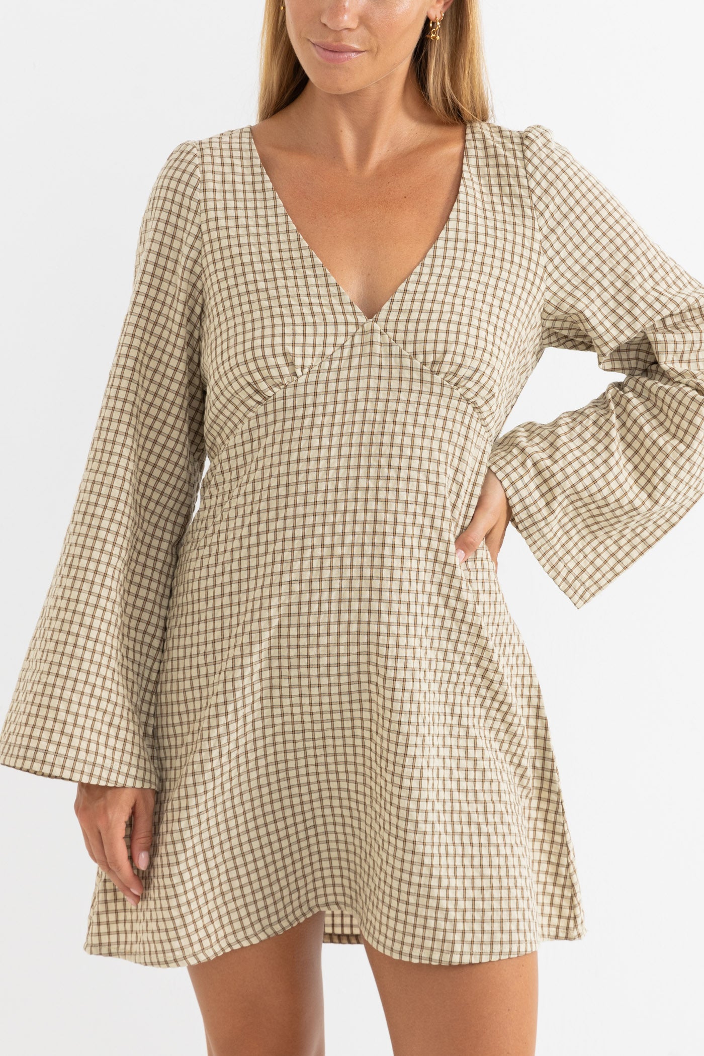 luca long sleeve check mini dress