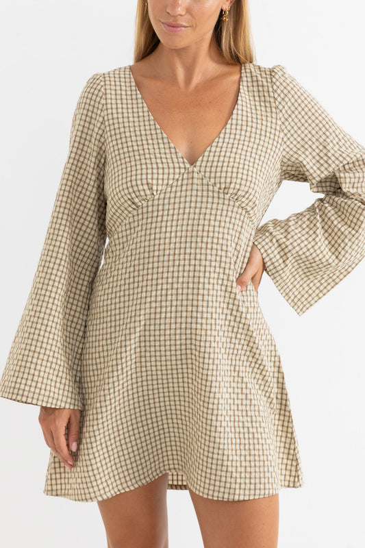 luca long sleeve check mini dress