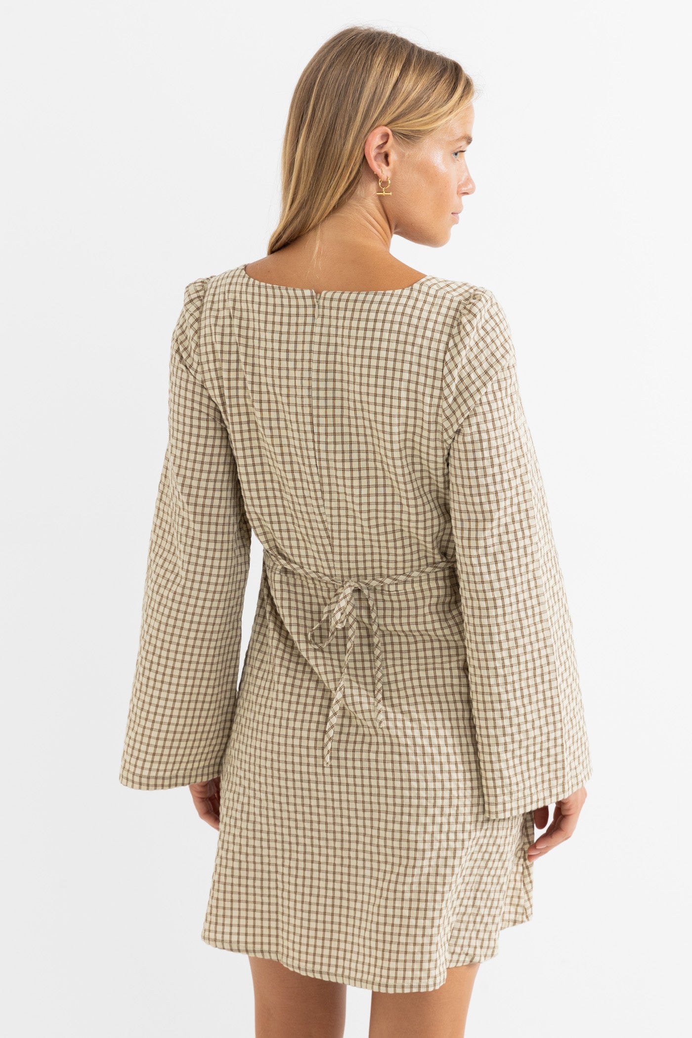 luca long sleeve check mini dress
