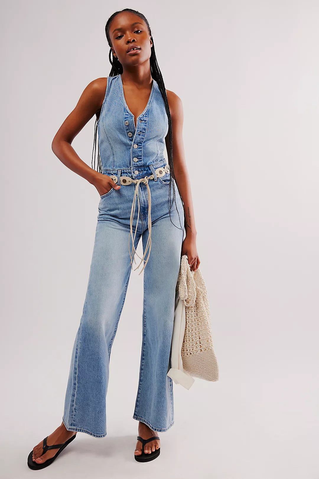 Denim Vest Wide-Leg Jumpsuit