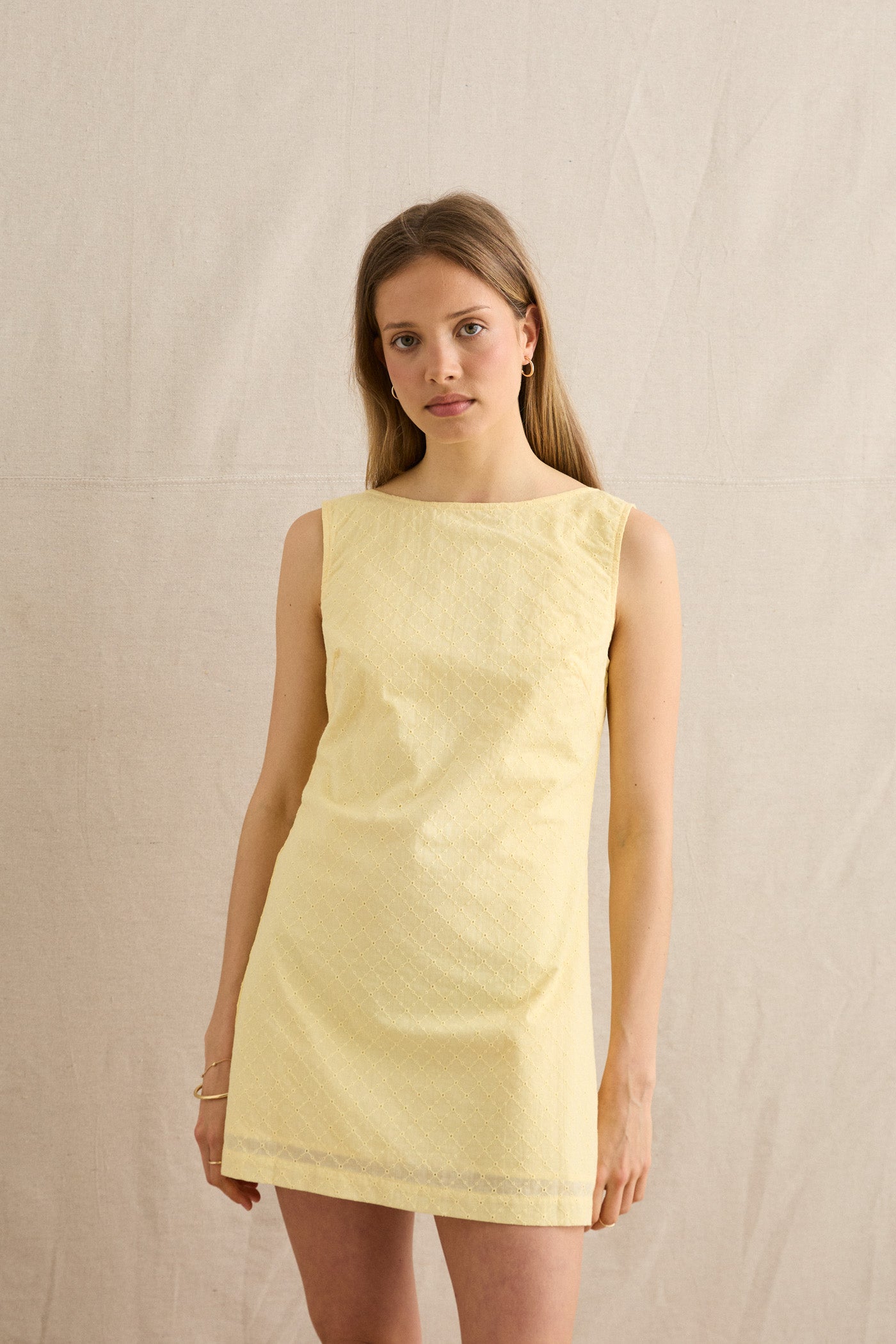 porto eyelet mini dress