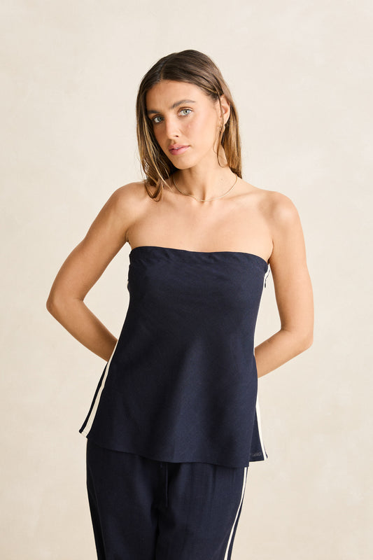 contrast linen strapless top