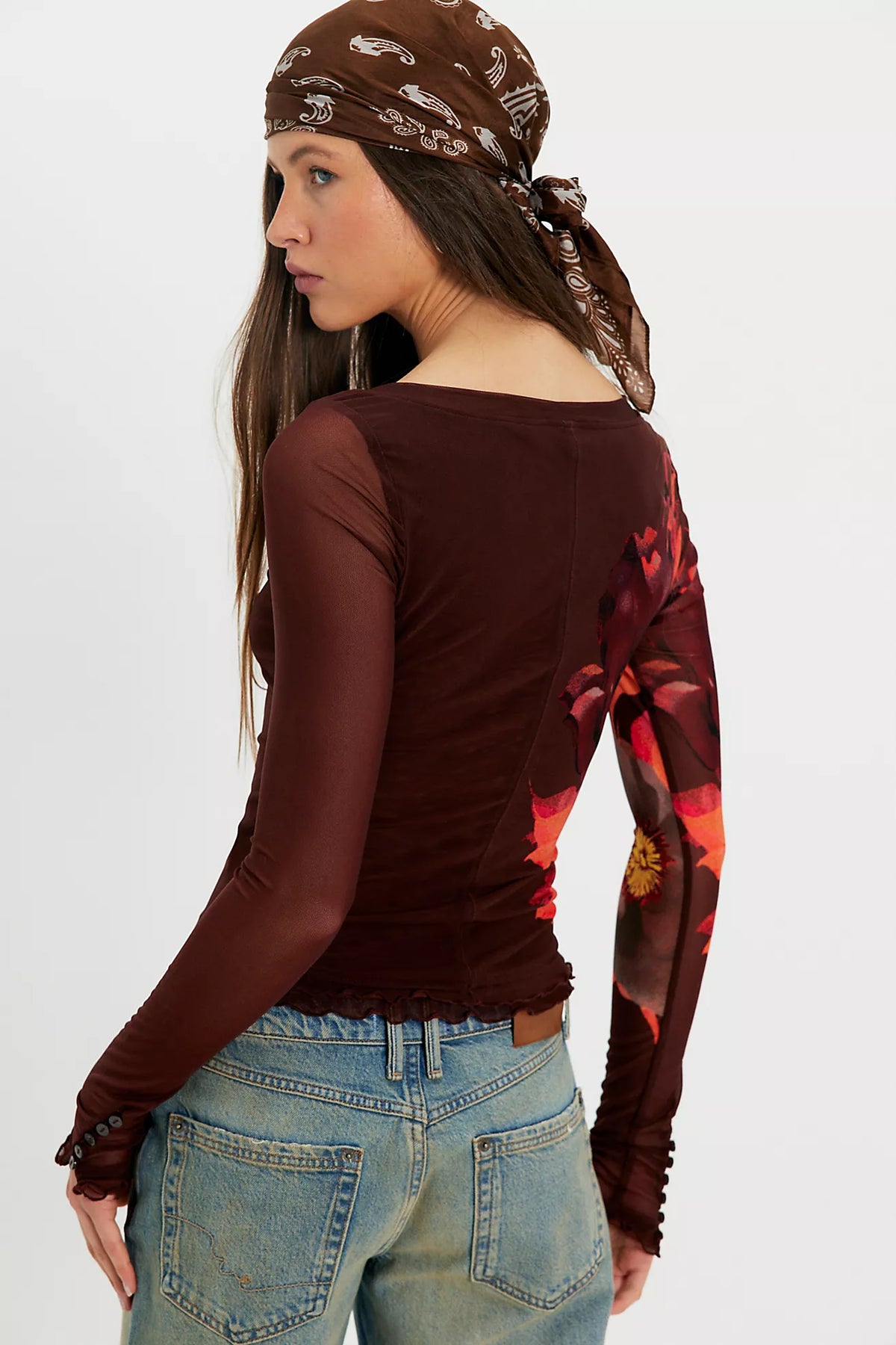 Lilly Printed Boat Neck Long Sleeve Top