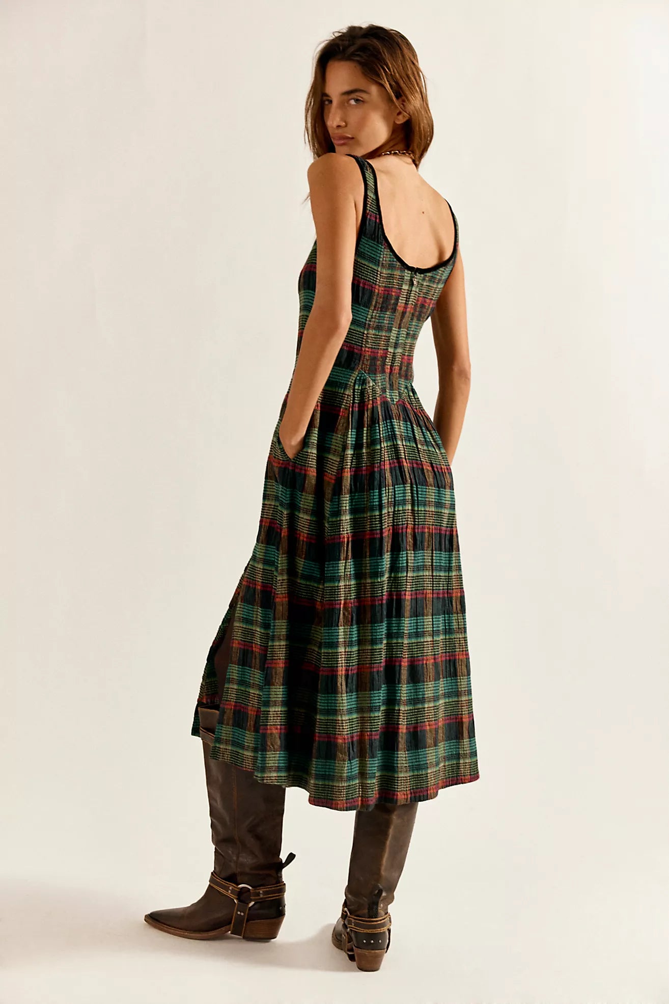 Freya Plaid Midi Dress