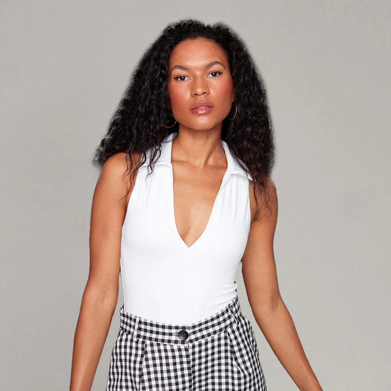 White top collared bodysuit