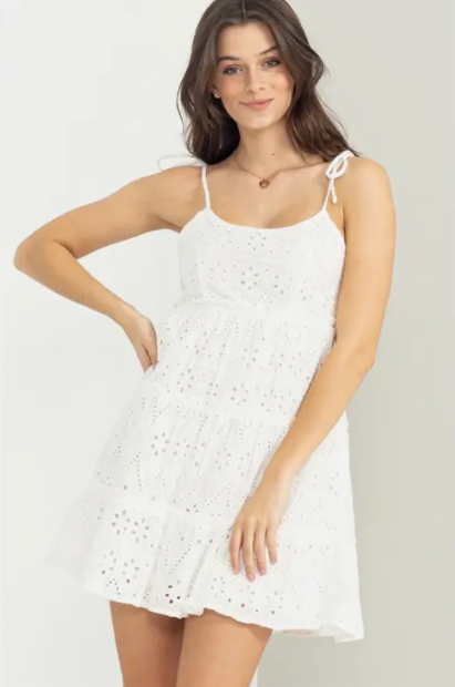 Sunny Days Eyelet Tiered Mini Dress