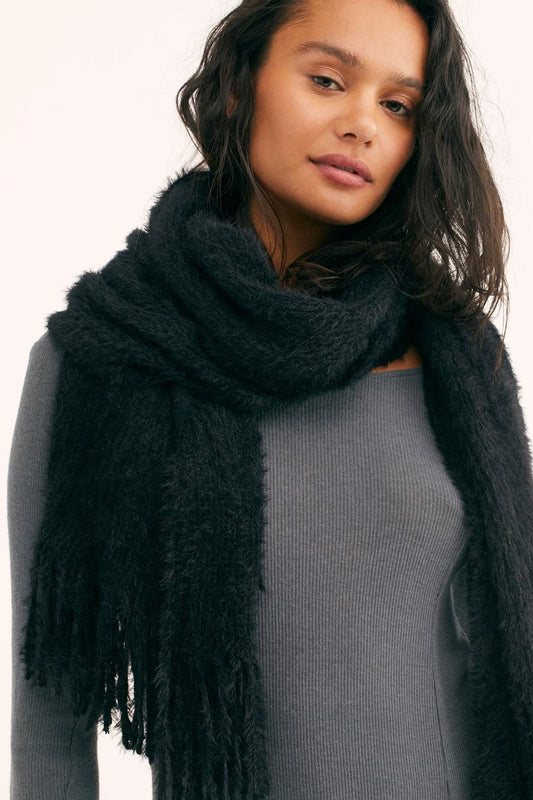 Whisper Fringe Blanket Scarf (Black)